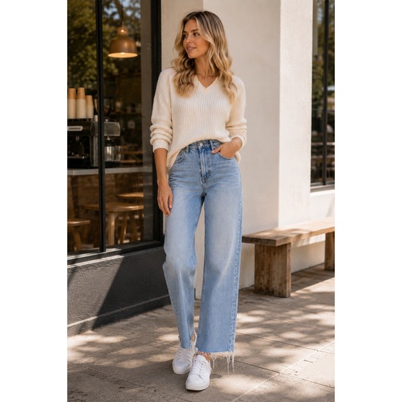 Reformation Denim - REFORMATION High Rise Wide Leg Jeans Light Wash Raw Hem Womens 28